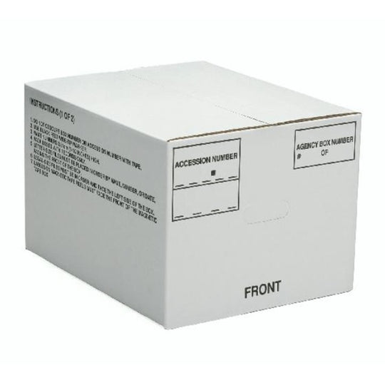 8115-00-117-8249 / 8115001178249 • Record Archival Storage Box • Corrugated Fiberboard • Tuck Top • Hand Holes • White • BD 25 • Case Pack