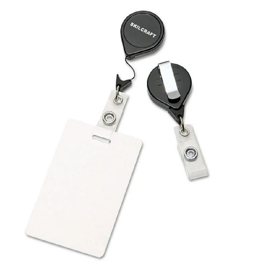 RETRACTABLE ID CARD REEL, BADGE HOLDER, 30" CORD, BLACK BX