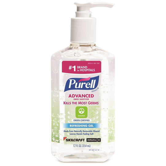 PURELL® SKILCRAFT® Advanced Green Certified Instant Hand Sanitizer Gel - 12 oz Pump - NSN 8520-01-490-7365 / 8520014907365