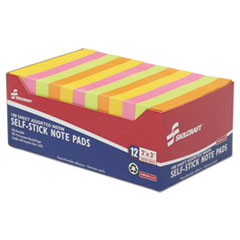 SELF-STICK NOTE PADS, ASSORTED NEON COLORS BX