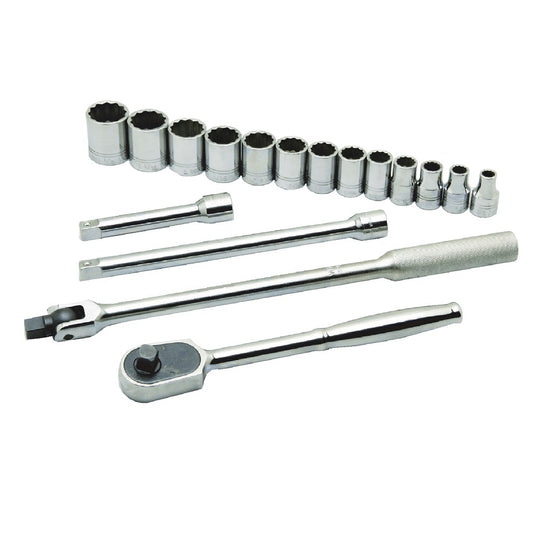 5120011878433 ABILITYONE NSN1878433 PRO-GRADE, CHROME SOCKET SET, 1/2" DRIVE SAE 12-POINT SHALLOW SOCKETS SE