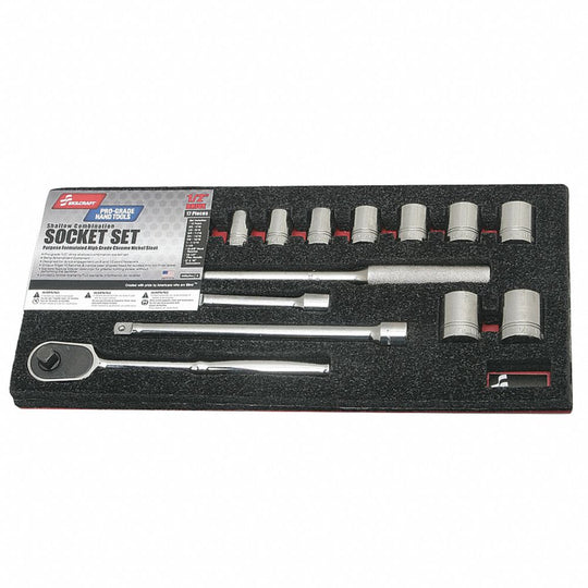 5120011878433 ABILITYONE NSN1878433 PRO-GRADE, CHROME SOCKET SET, 1/2" DRIVE SAE 12-POINT SHALLOW SOCKETS SE