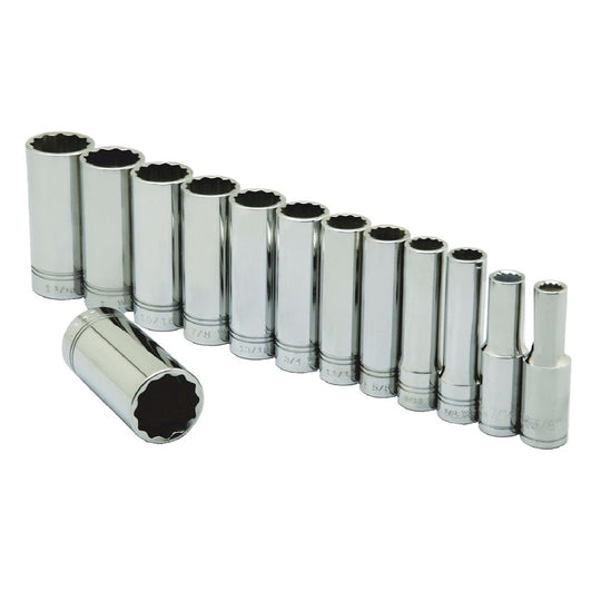 5120014293552 AbilityOne NSN4293552 Socket Set, 1/2 Drive Deep, SAE 12 Point Fasteners, 13 Pieces Se