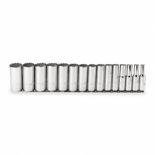5120014293552 AbilityOne NSN4293552 Socket Set, 1/2 Drive Deep, SAE 12 Point Fasteners, 13 Pieces Se