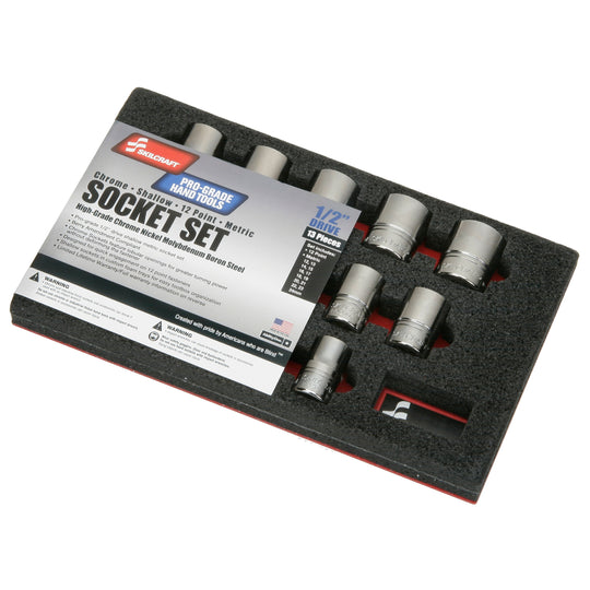 5120014293569 AbilityOne NSN4293569 Socket Set, Chrome, 1/2" Drive Shallow, Metric 12 Point Fasteners, 13 Pieces  Set Ea