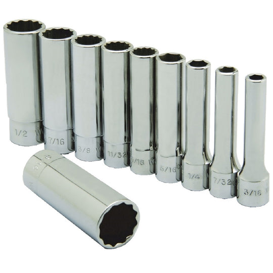 5120014293625 AbilityOne NSN4293625 Socket Set, 1/4 Drive Deep, SAE 6 and 12 Point Fasteners, 10 Pieces SE