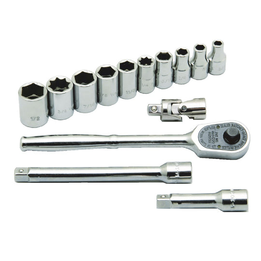 5120016311432 AbilityOne NSN6311432 Premium Grade Socket Set, 1/4" Drive, Shallow, SAE 6, 12-Point Fasteners, 14 Piece Set