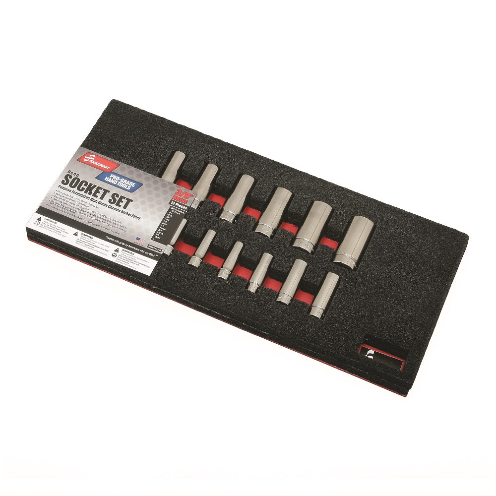 5120016313963 AbilityOne NSN6313963 Premium Grade Socket Set, 3/8" Drive, Deep, SAE 12-Point Sockets, 1/4" - 1" - 13 Piece Set Se