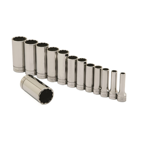 5120016313963 AbilityOne NSN6313963 Premium Grade Socket Set, 3/8" Drive, Deep, SAE 12-Point Sockets, 1/4" - 1" - 13 Piece Set Se