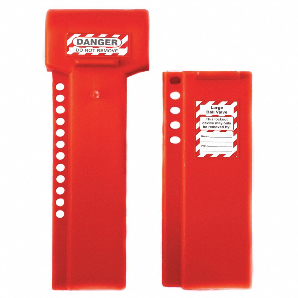 534000NIB0387 BALL VALVE LOCKOUT, FITS PIPE SIZE 2" to 8", POLYURETHANE PLASTIC, RED BX
