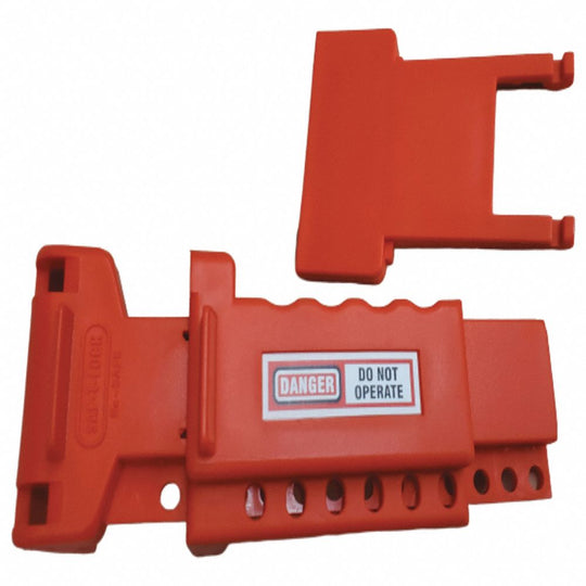 534000NIB0389  BALL VALVE LOCKOUT, FITS PIPE SIZE 1-1/2" to 2-1/2", PLASTIC, RED BX