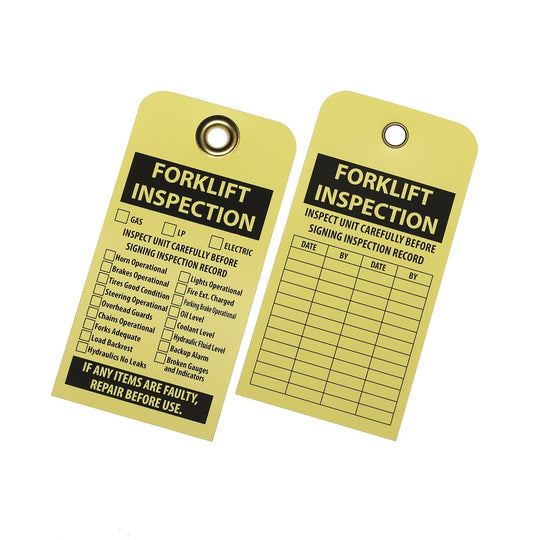 534000NIB0409 LOCKOUT SAFETY TAG, FORKLIFT INSPECTION, YELLOW/BLACK BX