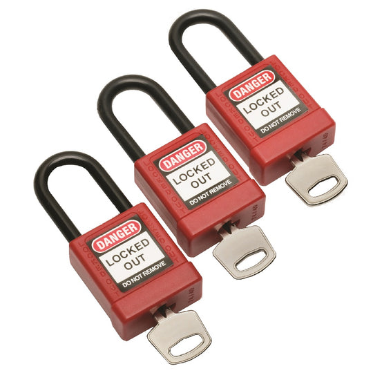 5340016502677 AbilityOne 6502677, Padlock, Safety, Lockout/Tagout, 1-1/2" Shackle, Red, Pg/3 Ea