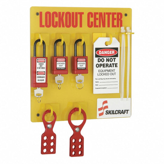 5340016512045 AbilityOne, Lockout Station, 3 Padlocks, Filled, General Lockout/Tagout, Keyed Different, High-Visibility Yellow Kt Ea