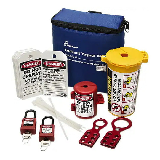 LOCKOUT TAGOUT KIT W/PLUG LOCKOUTS AND BLUE CARRING BAG EA