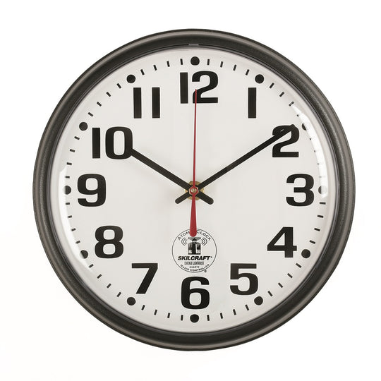 6645014919809 AbilityOne NSN4919809, Radio-controlled Atomic Wall Clock, Battery Operated, Slimline Plastic Frame, 9.25" Diameter, Black Case/White Face 10/Bx