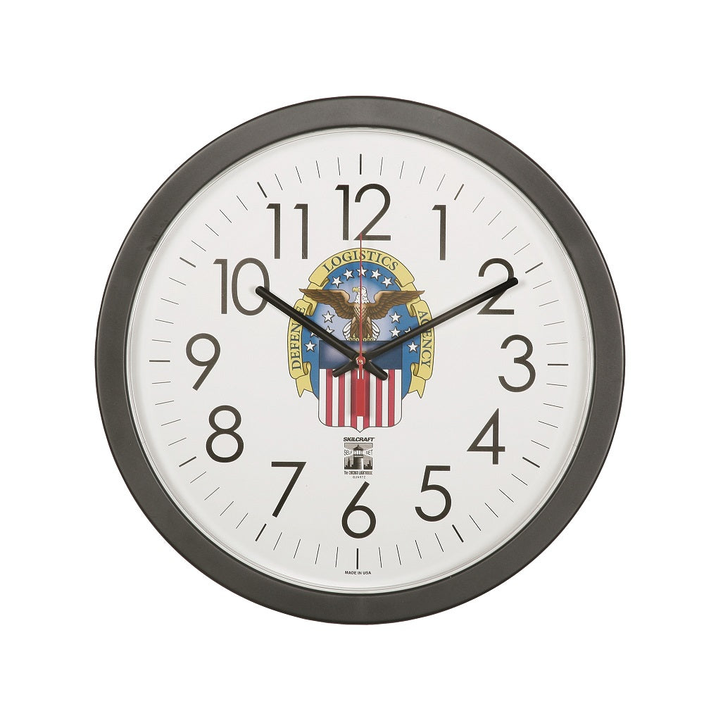 6645016236231 AbilityOne, Clock, Wall, Self-Set, Custom Logo, Black, 14.5" Diameter Ea