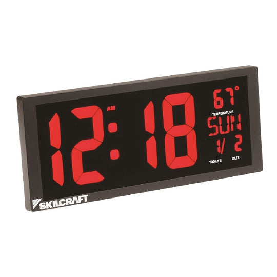 6645016988079 AbilityOne NSN6988079, Clock, Digital, Wall Mount and Desktop, Self-set Movement, 3.93" Time Digits, Black with Red Digits BX