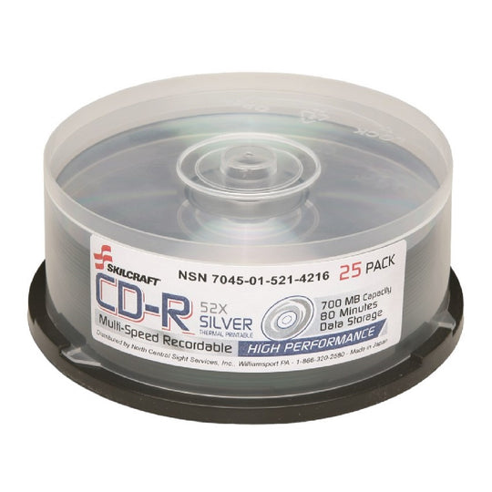 7045015214216 AbilityOne NSN5214216 Compact Disc, Recordable, 25 CDs / Spindle, Silver Ea