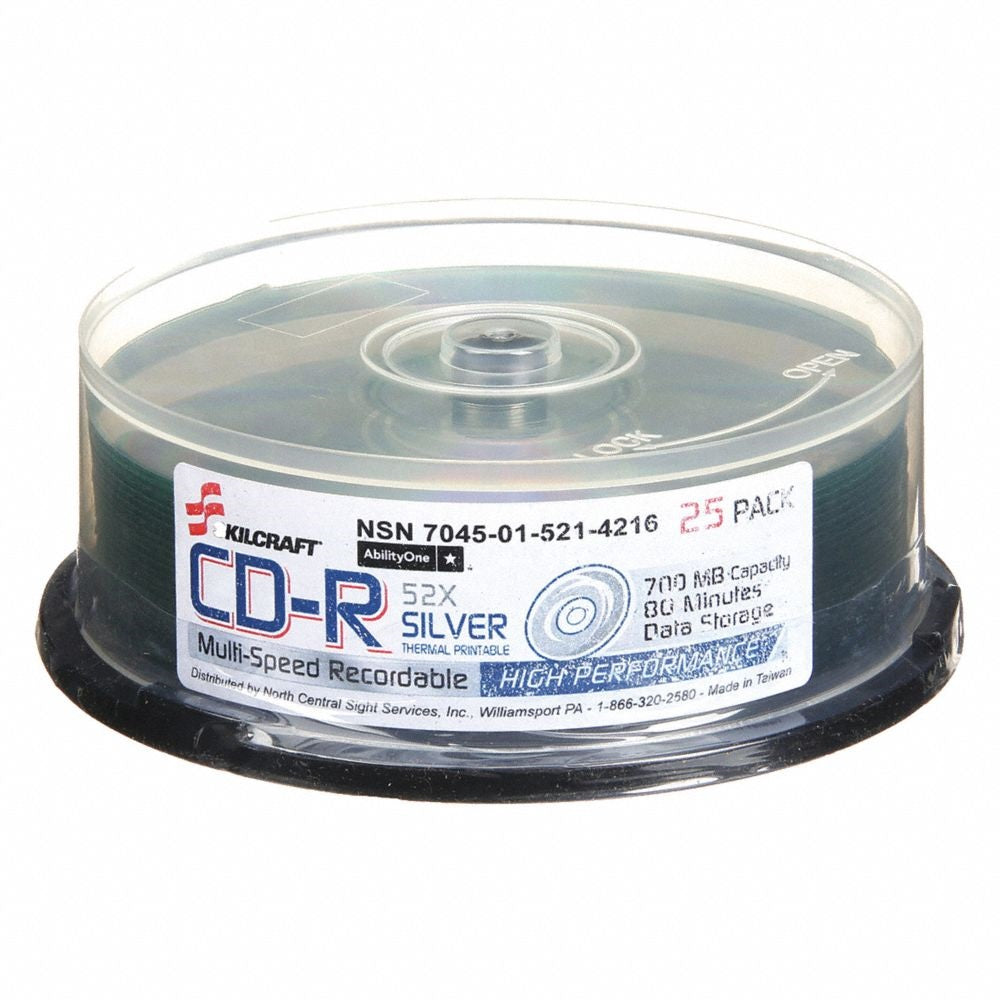 7045015214216 AbilityOne NSN5214216 Compact Disc, Recordable, 25 CDs / Spindle, Silver Ea