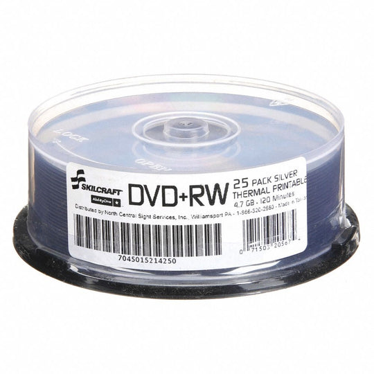 7045015214250 AbilityOne NSN5214250 Digital Video Disc + Recordable Rewritable, 25 DVDs on Spindle, Silver Pk