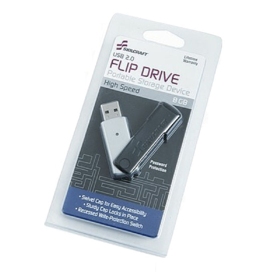 7045015684205 AbilityOne NSN5684205 USB Flip Drive, Water Resistant, Silver/Black, 8GB Ea