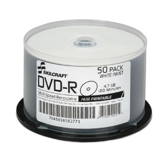 7045016582771 AbilityOne NSN6582771, Blank Media Discs, DVD-R, Inkjet Printable, White, 16x, 4.7GB, 50 Pack Spindle Ea