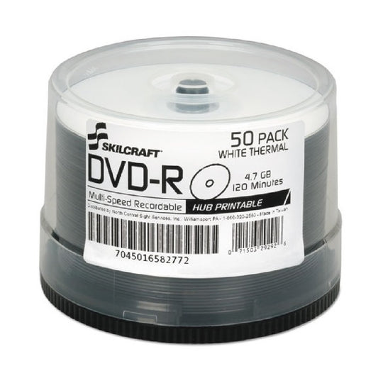 7045016582772 AbilityOne NSN6582772 Blank Media Discs, DVD-R, Laser Printable, White, 16x, 4.7GB, 50 Pack Spindle Ea