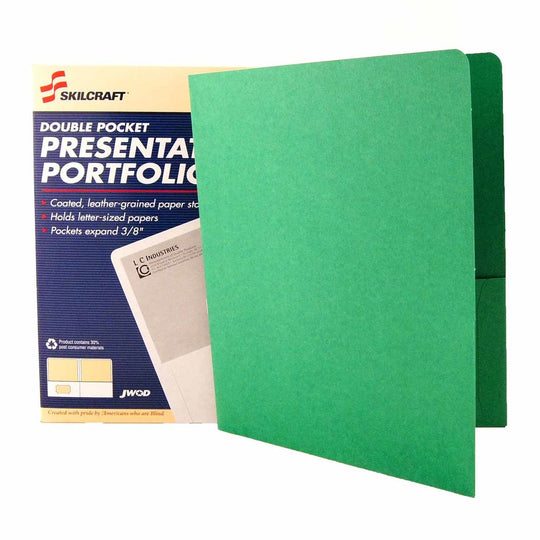 DOUBLE POCKET PORTFOLIOS w/ BUSINESS CARD HOLDER, GREEN