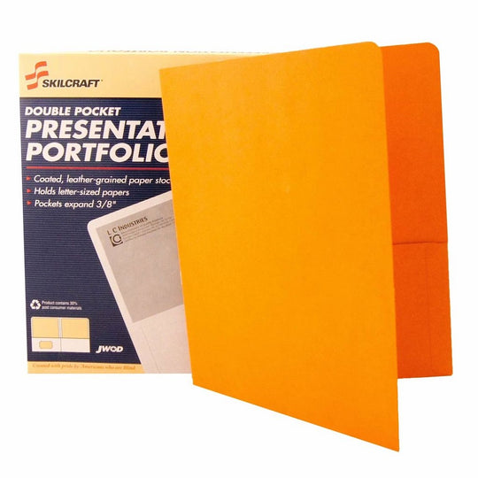 71503910097 AbilityOne DOUBLE POCKET PORTFOLIOS W/ BUSINESS CARD HOLDER, ORANGE BX