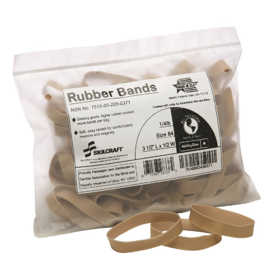 7510002050371 AbilityOne NSN2050371 Sterling Crepe Grade Rubber Bands, Size 84, 1/4 lb, Natural Crepe