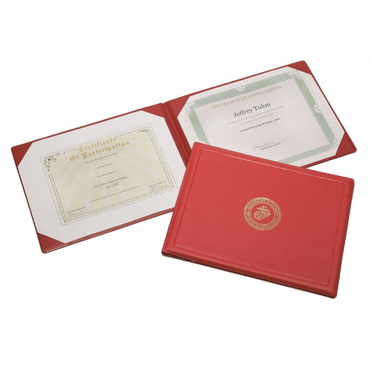 7510010561927 AbilityOne NSN0561927 Award Certificate Binder, Gold USMC Seal, Red Bx