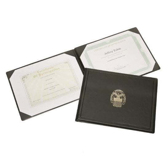 7510013900703 AbilityOne NSN3900703 Award Certificate Binder, Gold DLA Seal, 11" x 8-1/2", Black Bx