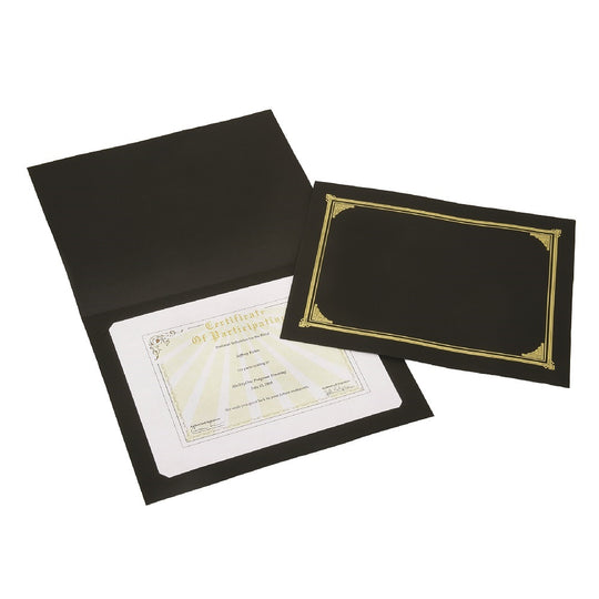 GOLD FOIL CERTIFICATE DOCUMENT COVER HOLDER, BLACK BX