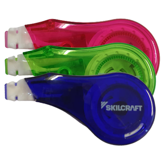 NSN6919671, CORRECTION TAPE RECYCLED MINI-DESPENSER, NON-REFILLABLE, BLUE/GREEN/RED BX