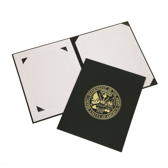 7510017011805, AWARDS CERTIFICATE BINDER, GREEN SATIN FINISH, GOLD ARMY SEAL EA