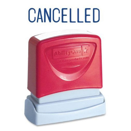 PRE-INKED MESSAGE STAMP "CANCELLED" IMPRESSION, BLUE INK
