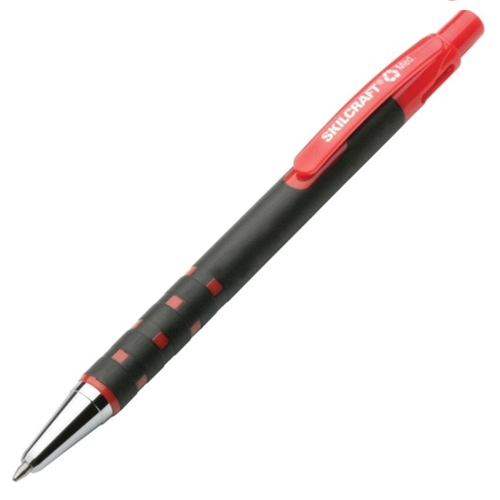 RUBBERIZED RETRACTABLE, MEDIUM POINT BALLPOINT PEN, RED INK - 12 PENS/