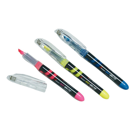 GO-BRITE LIQUID HIGHLIGHTER, YELLOW, PINK AND BLUE BX