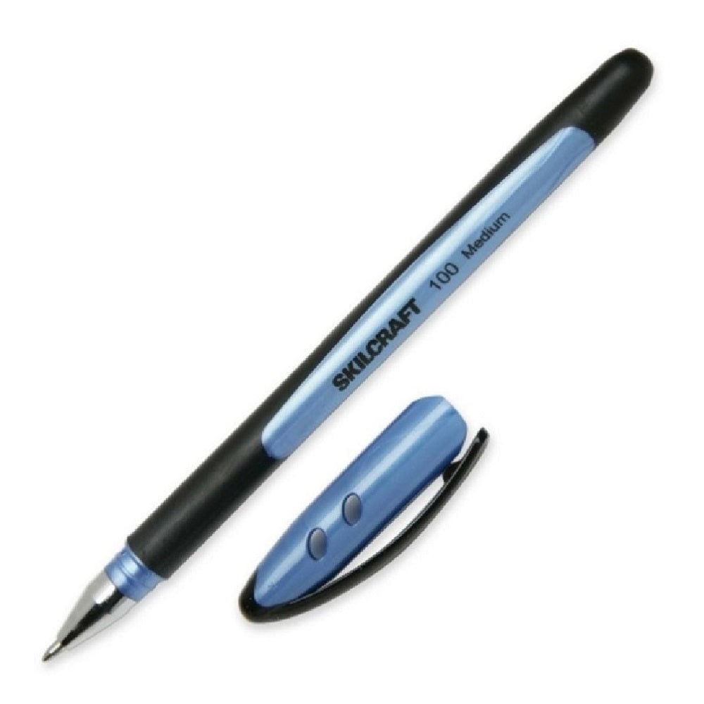 100 RUBBERIZED STICK PEN, MEDIUM POINT, METALLIC BLUE BARREL/BLUE INK