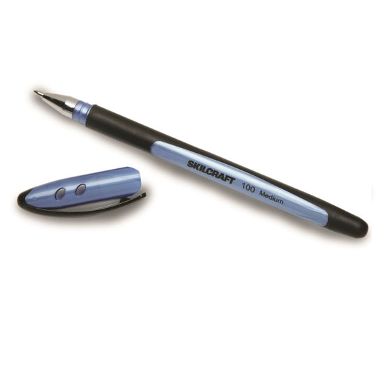 100 RUBBERIZED STICK PEN, MEDIUM POINT, METALLIC BLUE BARREL/BLUE INK