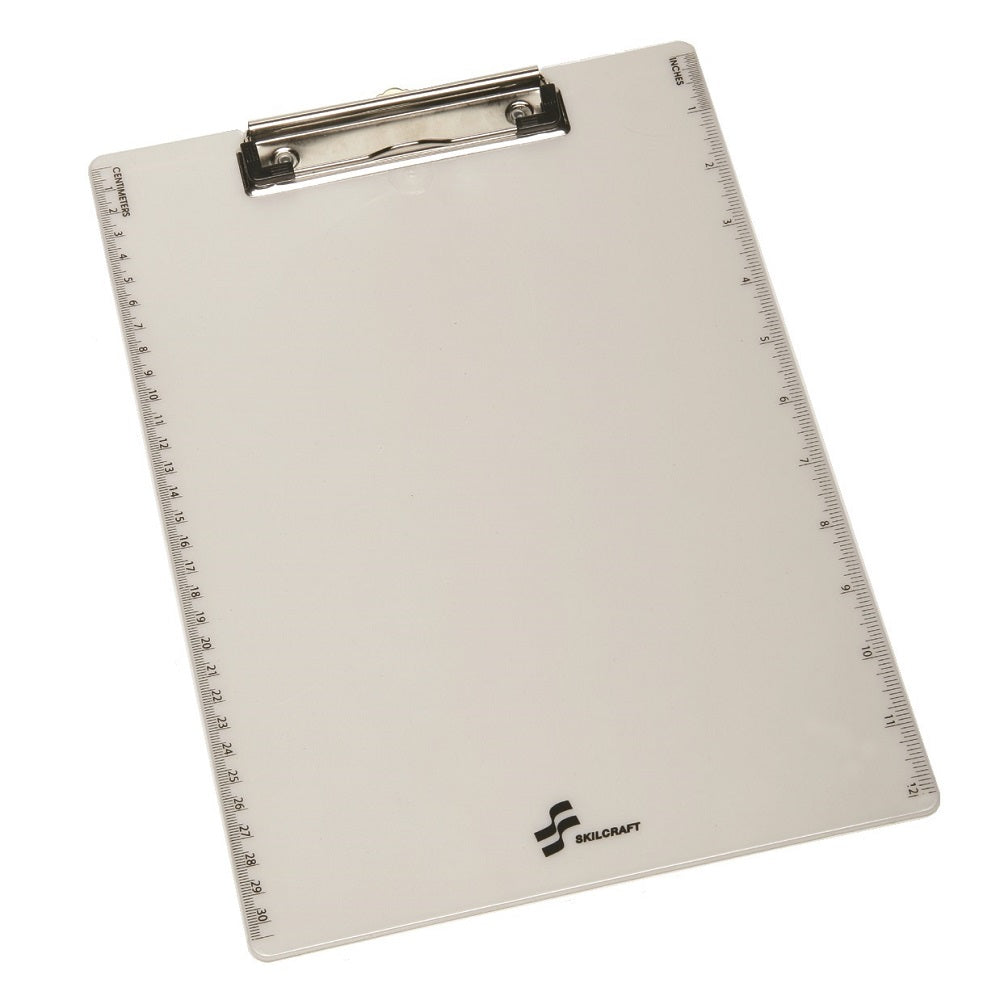 RECYCLED PLASTIC CLIPBOARD W/SCREEN PRINTED RULER, PEARL WHITE/BLACK BX
