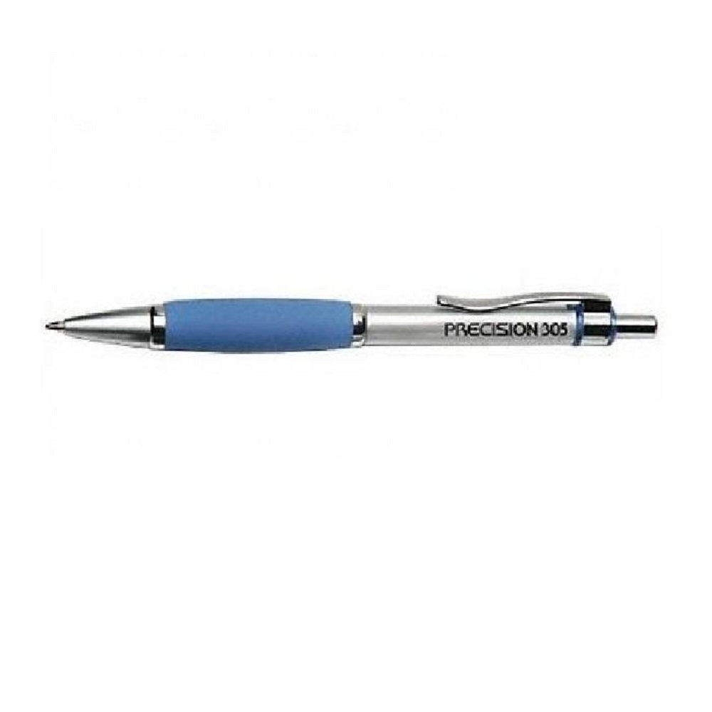 RETRACTABLE BALLPOINT PEN, FINE POINT, SILVER BARREL, BLUE