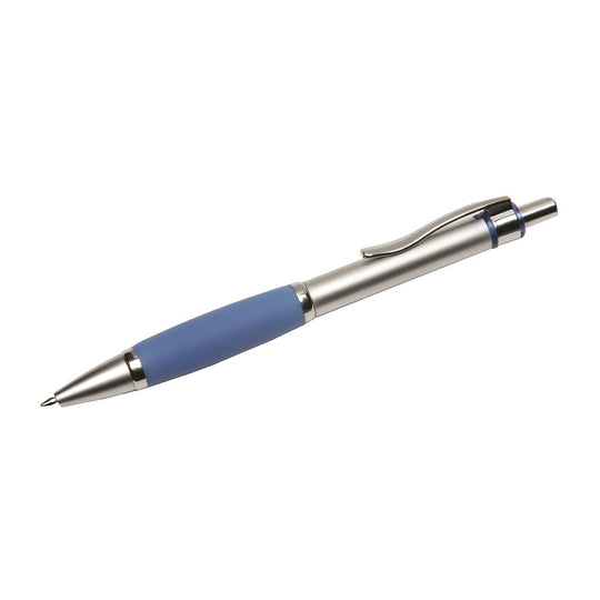 RETRACTABLE BALLPOINT PEN, FINE POINT, SILVER BARREL, BLUE