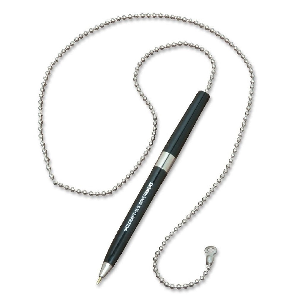 SKILCRAFT Pen With Chain • Medium Point • Black Ink • 12 Packs Per Case • 7520-01-449-3740 / 7520014493740