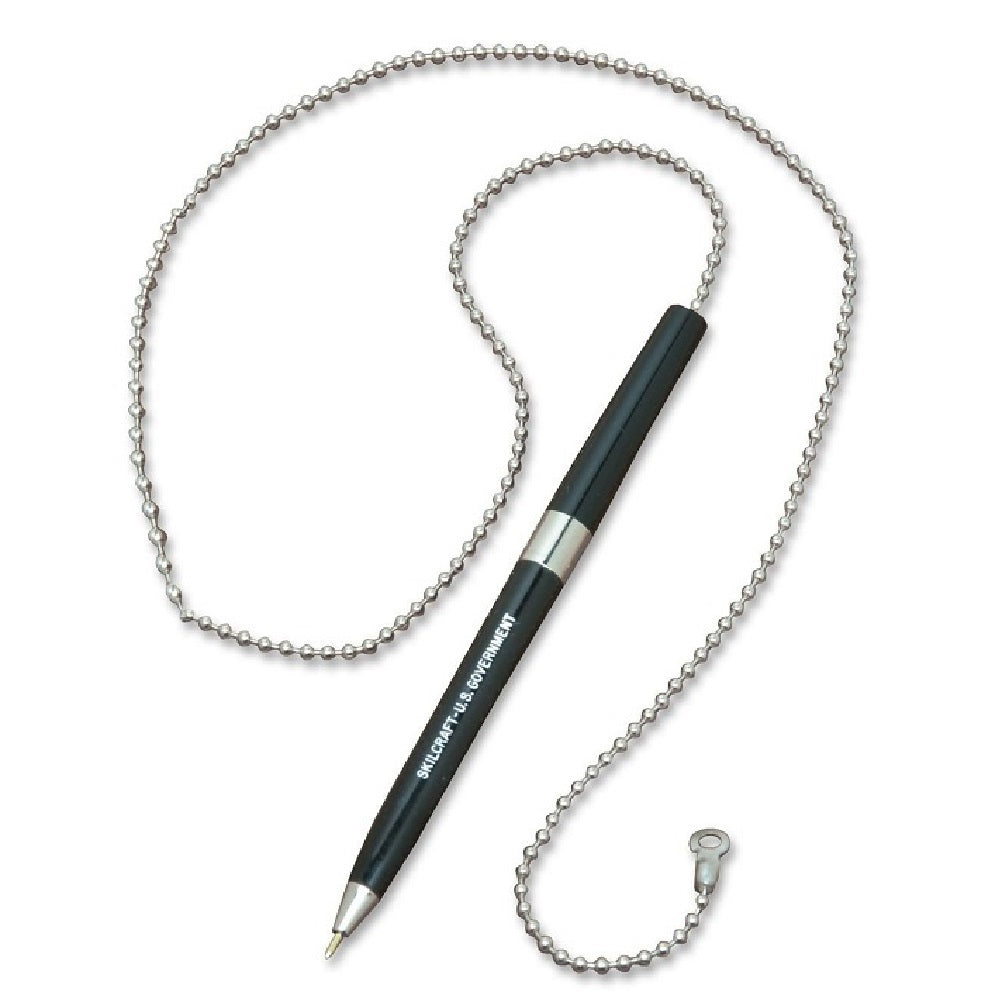 SKILCRAFT Pen With Chain • Medium Point • Black Ink • 12 Pens Per Pack • 7520-01-449-3740 / 7520014493740