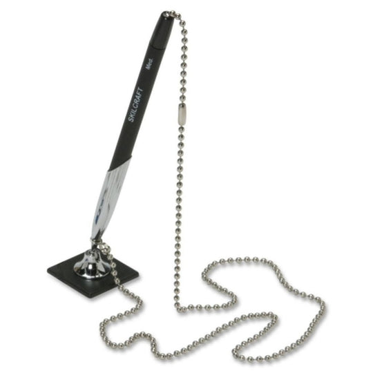 COUNTER CHAIN STICK PEN, RUBBERIZED, BLACK BARREL, BLACK INK