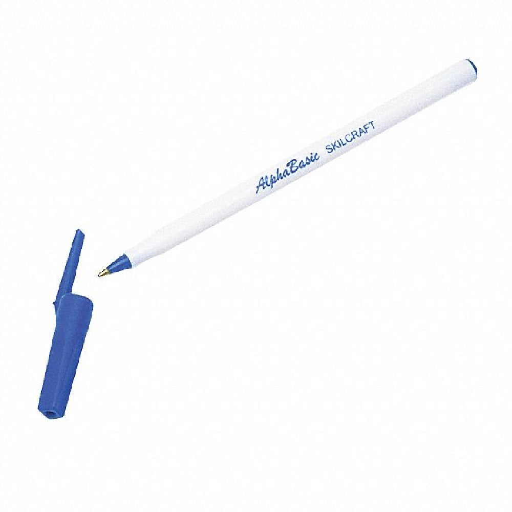 ALPHA BASIC ROUND BARREL STICK PEN, WHITE BARREL, BLUE INK PK