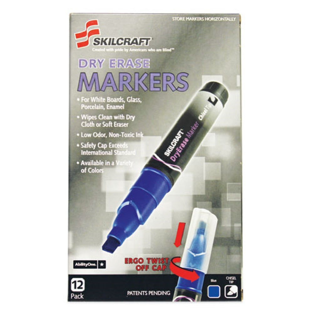 DRY ERASE CHISEL TIP MARKER, TUBE TYPE, BLUE BX