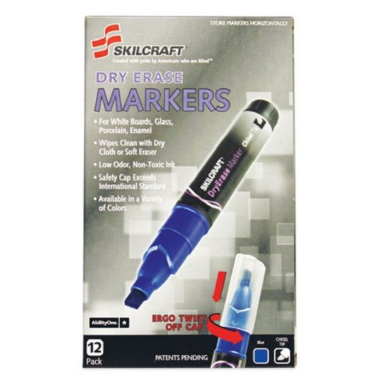 DRY ERASE CHISEL TIP MARKER, TUBE TYPE, BLUE BX
